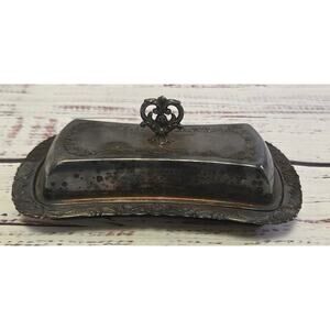 Vintage Butter Dish Glass Insert Dark Base Mid Century Farmhouse Kitchen Decor